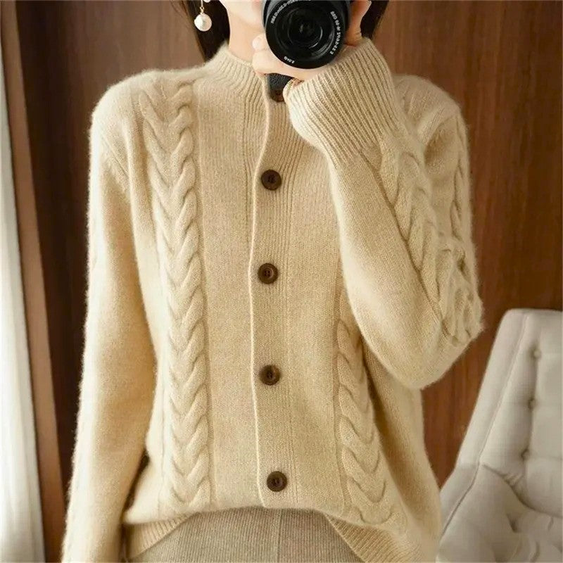 Women’s Cable Knit Cardigan – Button Front Long Sleeve Sweater with Ribbed Cuffs