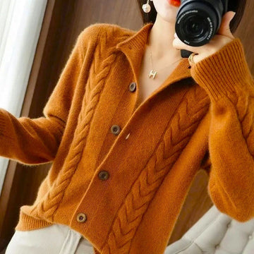 Women’s Cable Knit Cardigan – Button Front Long Sleeve Sweater with Ribbed Cuffs
