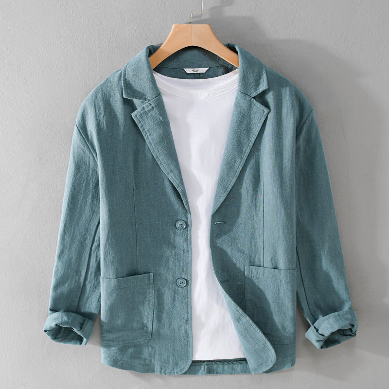 Men's Linen Blazer - Notch Lapel Single-Breasted Long Sleeve