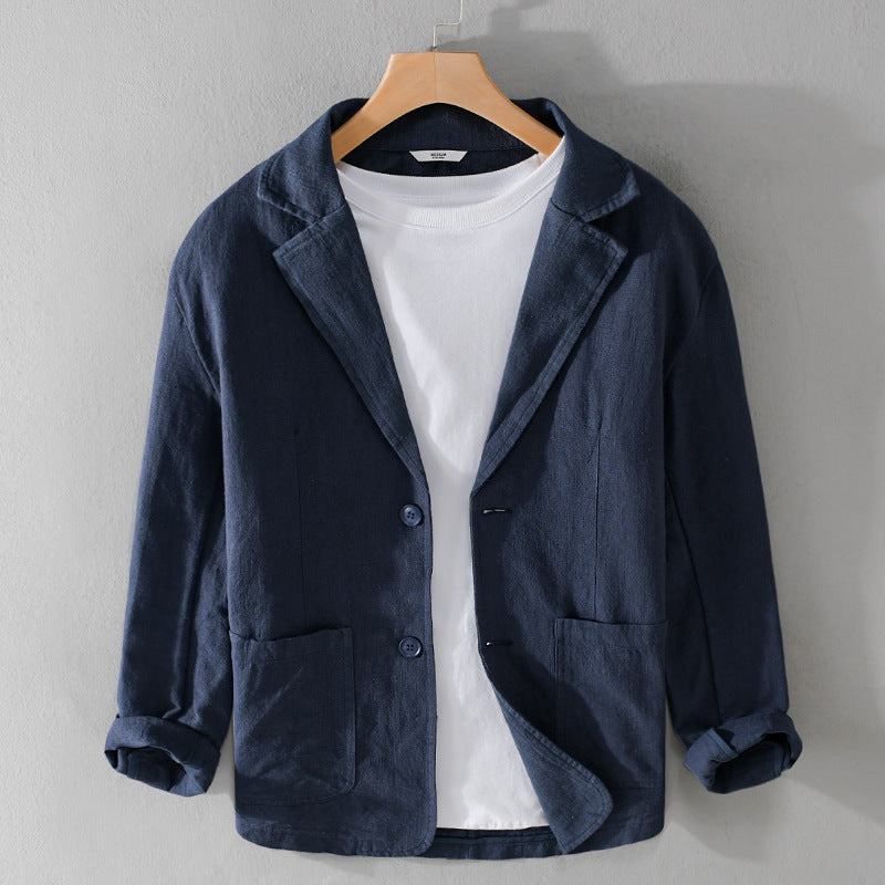Men's Linen Blazer - Notch Lapel Single-Breasted Long Sleeve