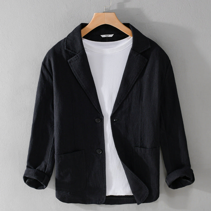 Men's Linen Blazer - Notch Lapel Single-Breasted Long Sleeve