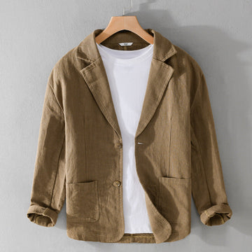 Men's Linen Blazer - Notch Lapel Single-Breasted Long Sleeve