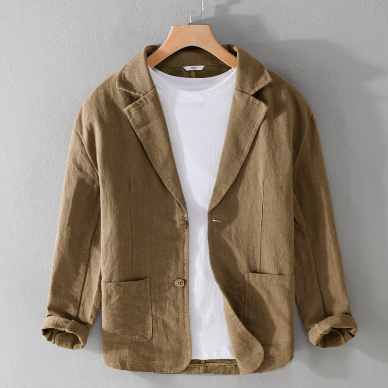 Men's Linen Blazer - Notch Lapel Single-Breasted Long Sleeve