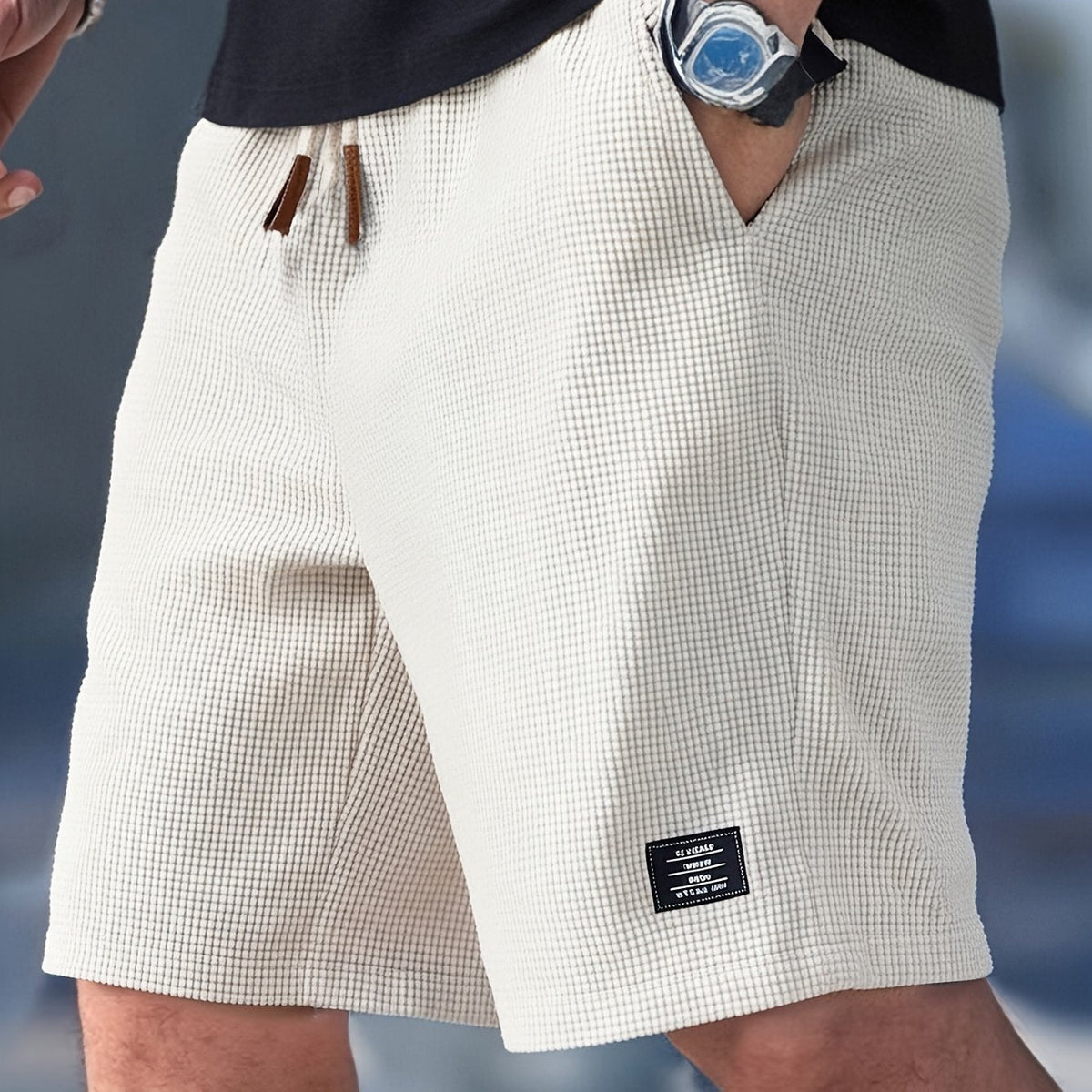 Men's Shorts - Waffle Texture Elasticated Drawstring Waist