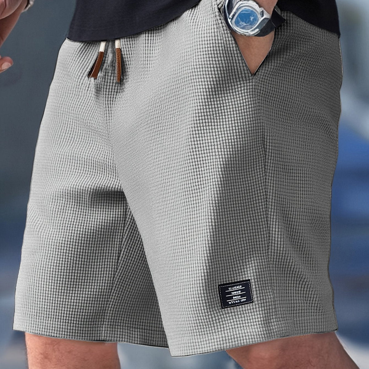 Men's Shorts - Waffle Texture Elasticated Drawstring Waist