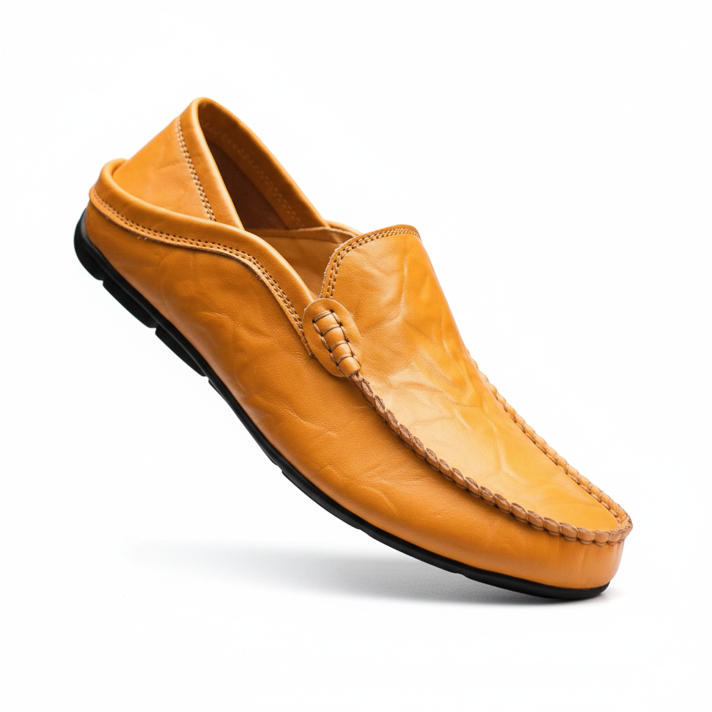 Men's Casual Loafers - Slip-On Moccasin Toe with Topstitched Apron and Flat Sole
