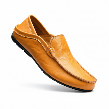 Men's Casual Loafers - Slip-On Moccasin Toe with Topstitched Apron and Flat Sole