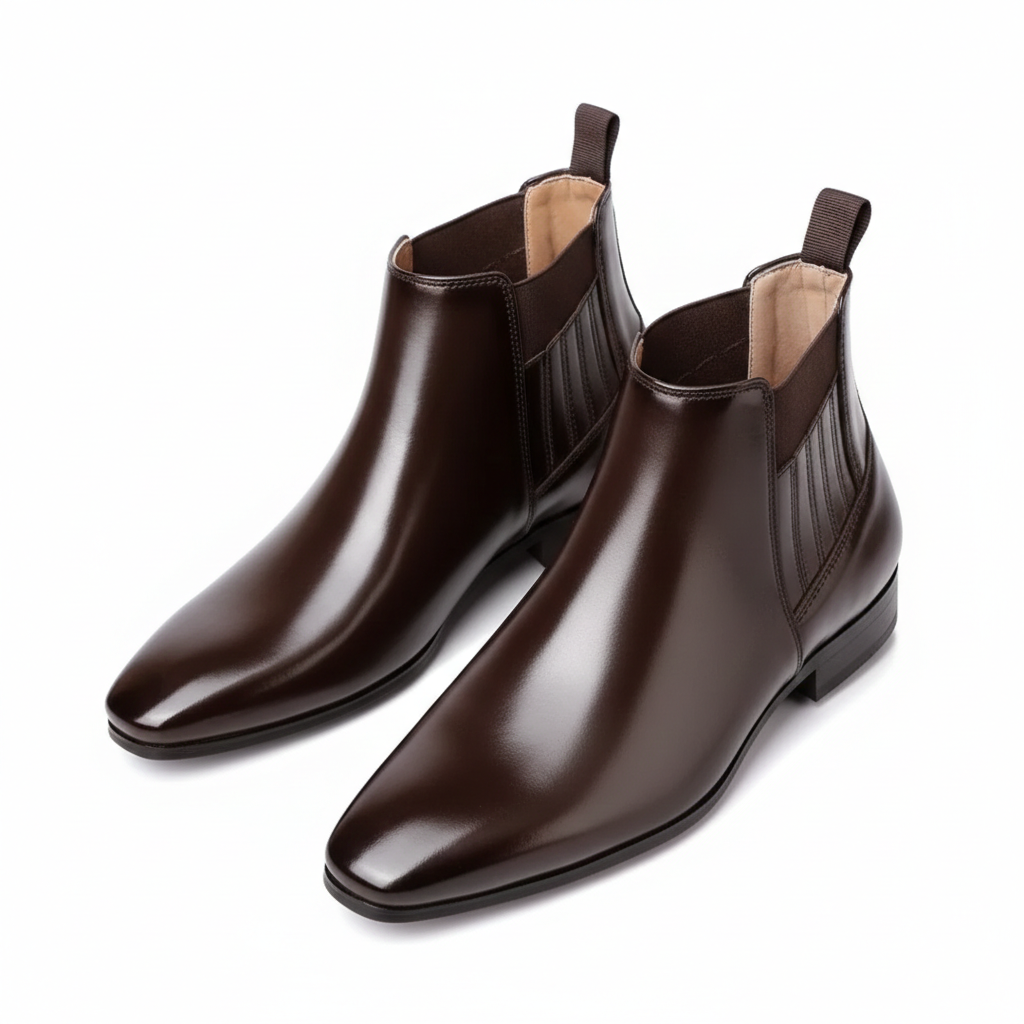 Men's Dress Chelsea Boots - Square Toe Slip-On with Elastic Panel - Low Heel and Pull Tab