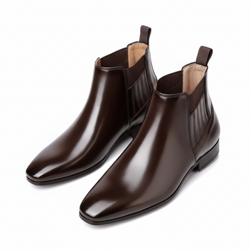 Men's Dress Chelsea Boots - Square Toe Slip-On with Elastic Panel - Low Heel and Pull Tab