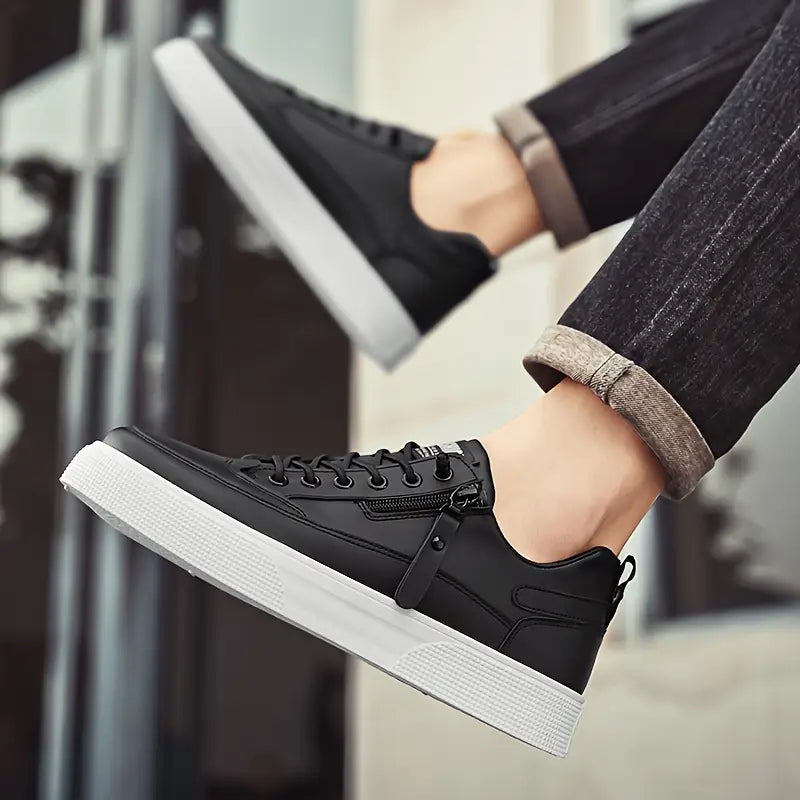 Men's Sneakers - Side Zip - Lace Up - Low Top - Flatform Sole
