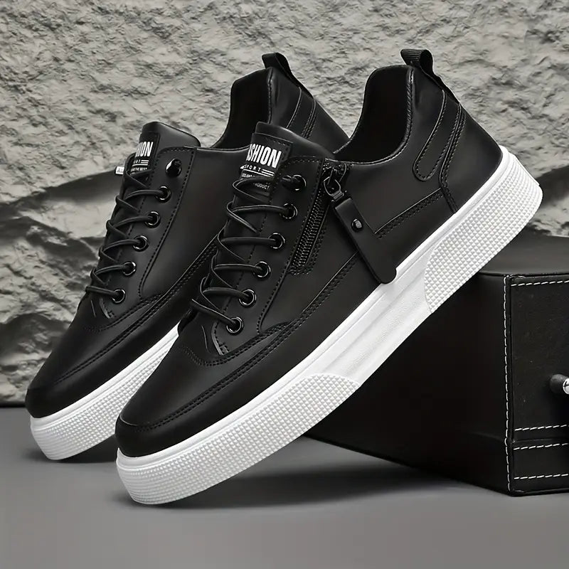 Men's Sneakers - Side Zip - Lace Up - Low Top - Flatform Sole