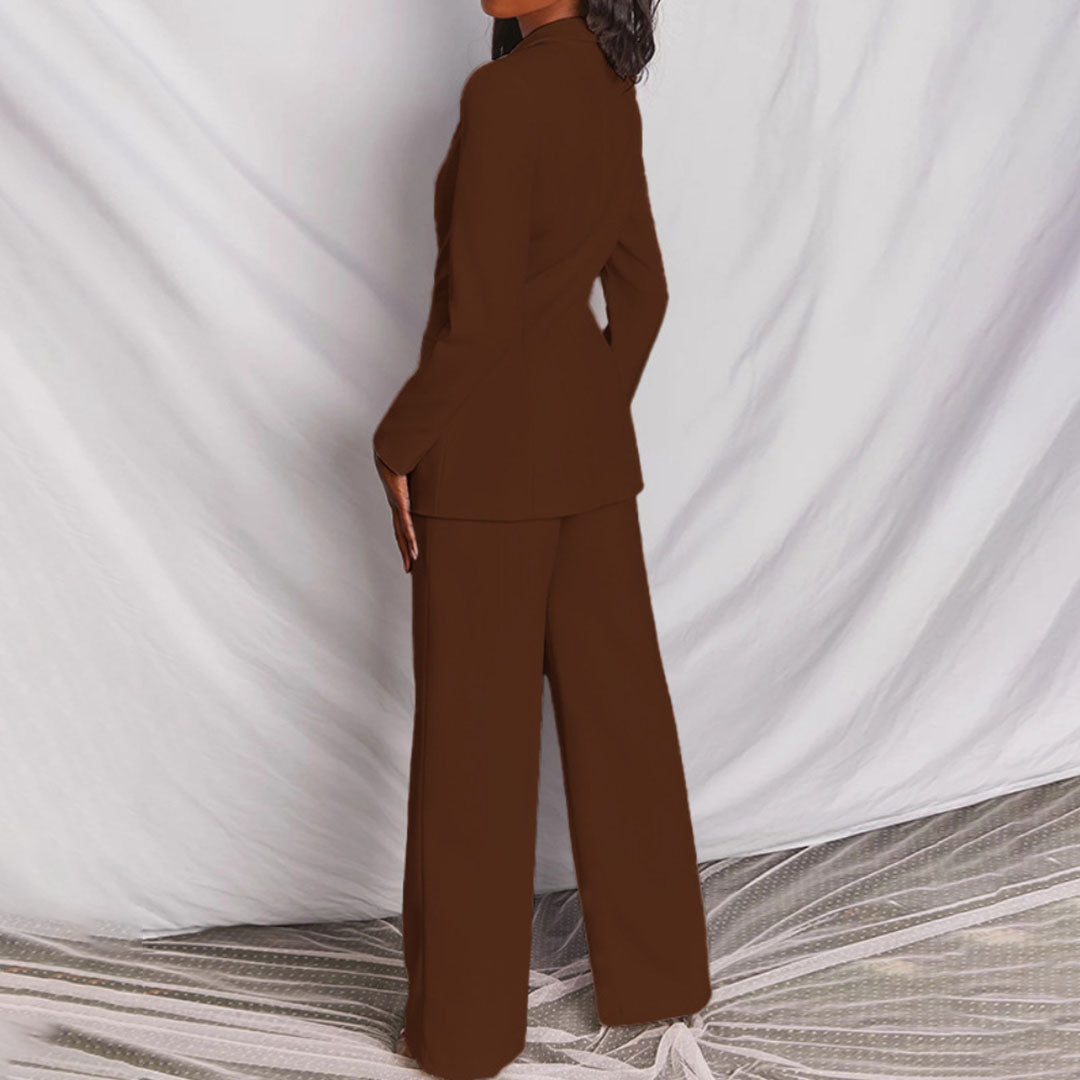 Women’s Trouser Suit – One-Button Blazer, Wide-Leg Pants