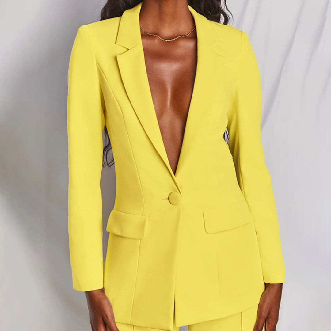 Women’s Trouser Suit – One-Button Blazer, Wide-Leg Pants