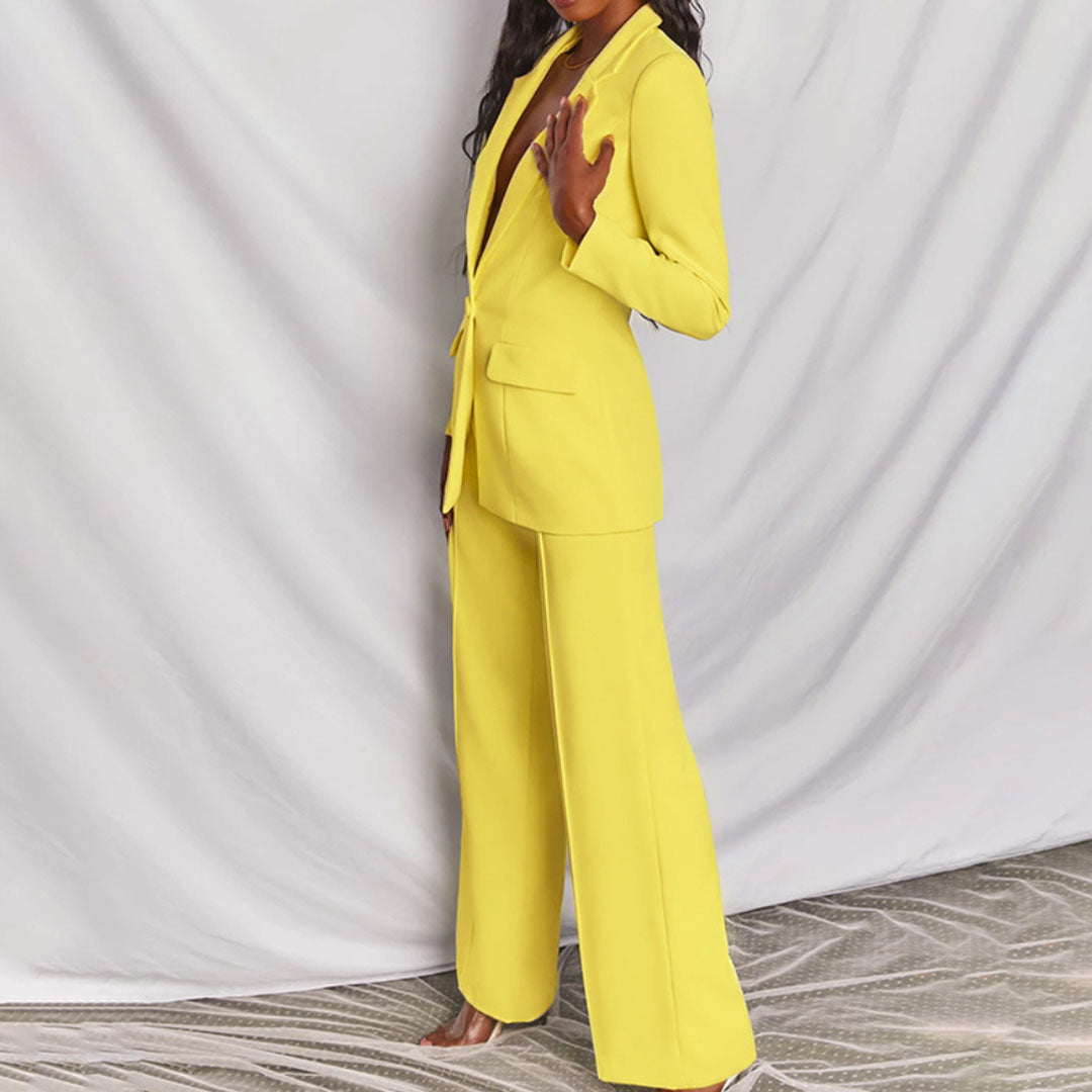 Women’s Trouser Suit – One-Button Blazer, Wide-Leg Pants