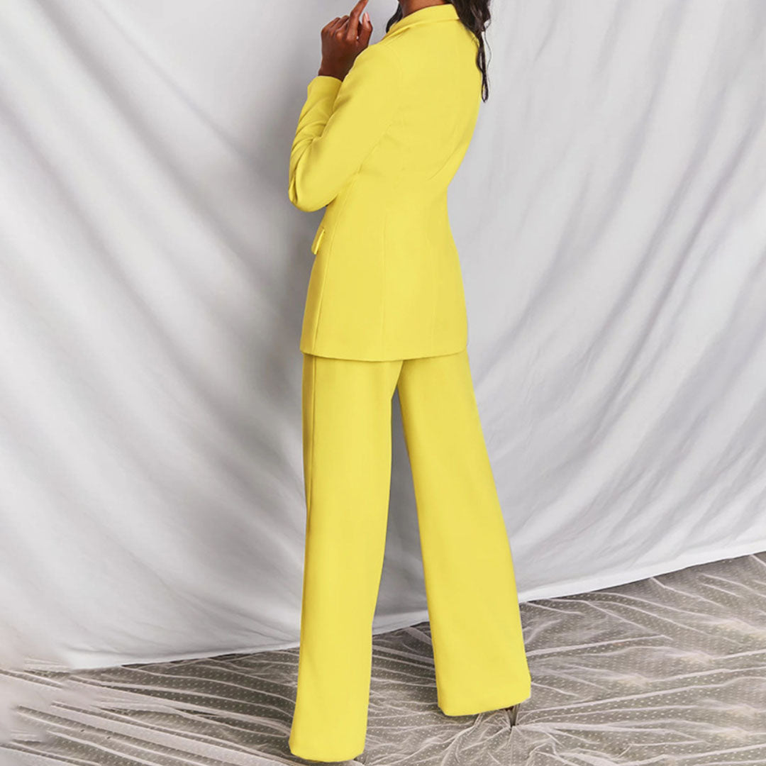 Women’s Trouser Suit – One-Button Blazer, Wide-Leg Pants