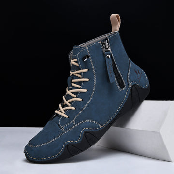 Men's Combat Boots - High Top Lace-Up with Side Zip