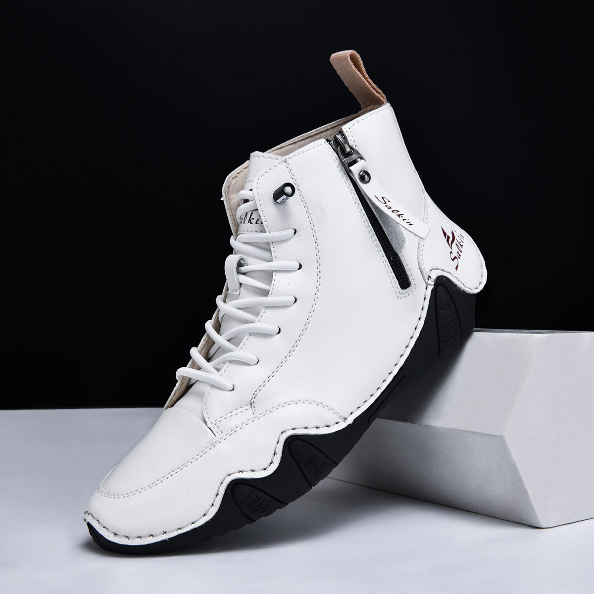 Men's Combat Boots - High Top Lace-Up with Side Zip