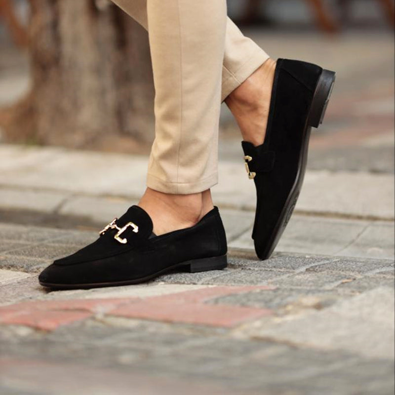 Men's Casual Loafers - Suede Horsebit Slip-On Round Toe