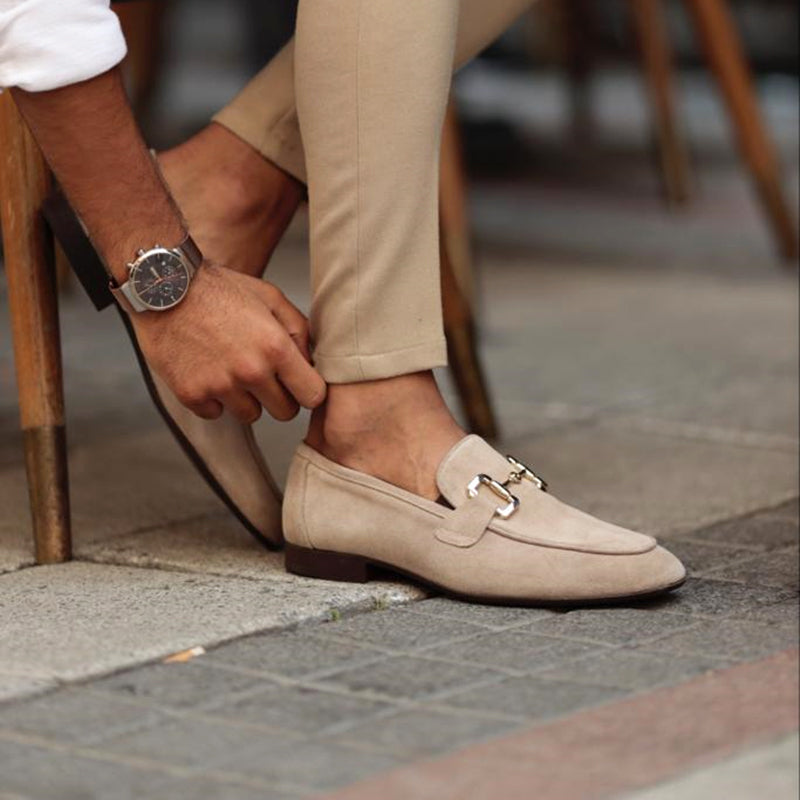 Men's Casual Loafers - Suede Horsebit Slip-On Round Toe