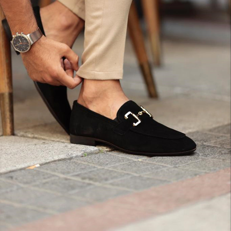 Men's Casual Loafers - Suede Horsebit Slip-On Round Toe