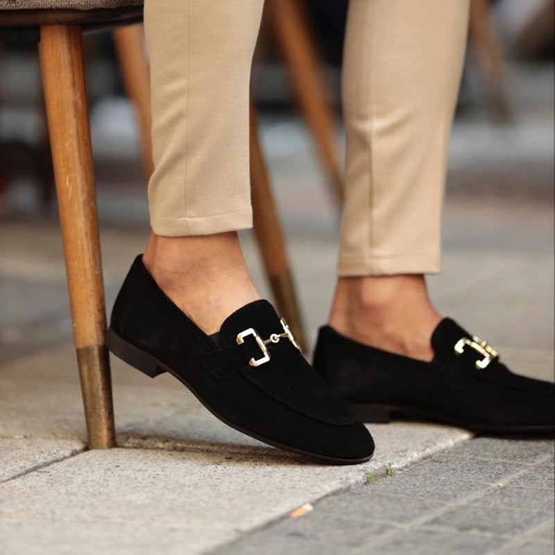 Men's Casual Loafers - Suede Horsebit Slip-On Round Toe