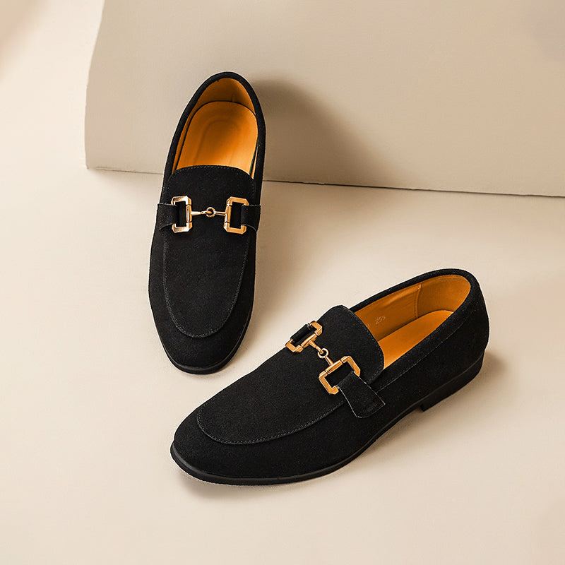 Men's Casual Loafers - Suede Horsebit Slip-On Round Toe