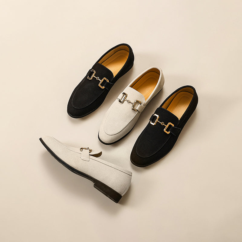 Men's Casual Loafers - Suede Horsebit Slip-On Round Toe