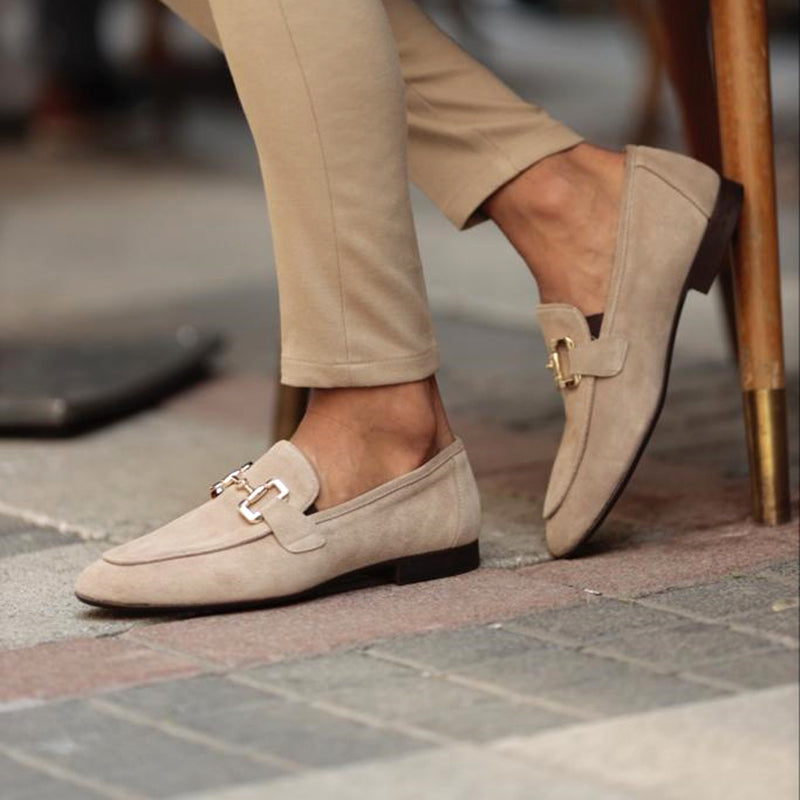 Men's Casual Loafers - Suede Horsebit Slip-On Round Toe
