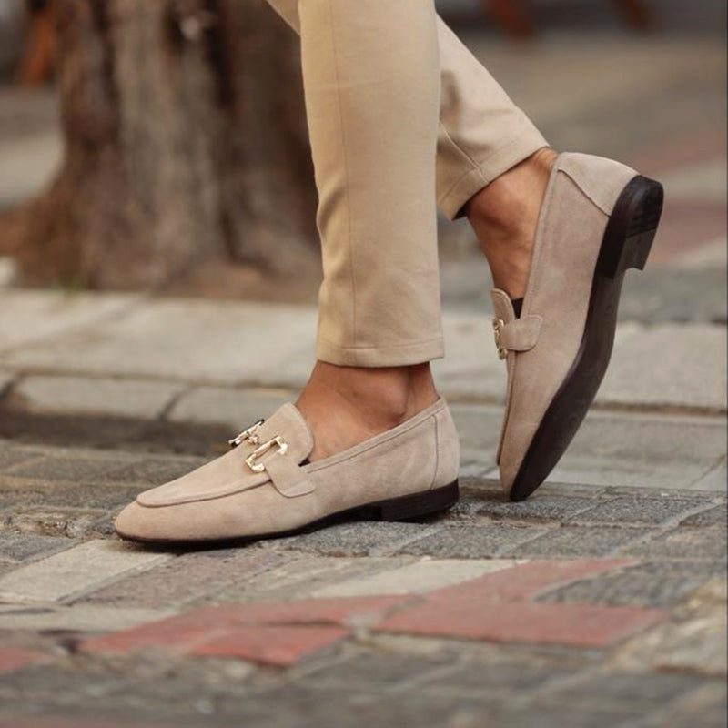 Men's Casual Loafers - Suede Horsebit Slip-On Round Toe