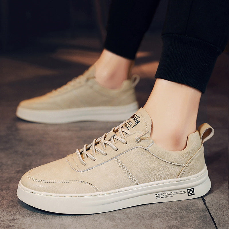 Men’s Leather Low-Top Trainers – Lace-Up Minimal Sneakers with Flat Sole