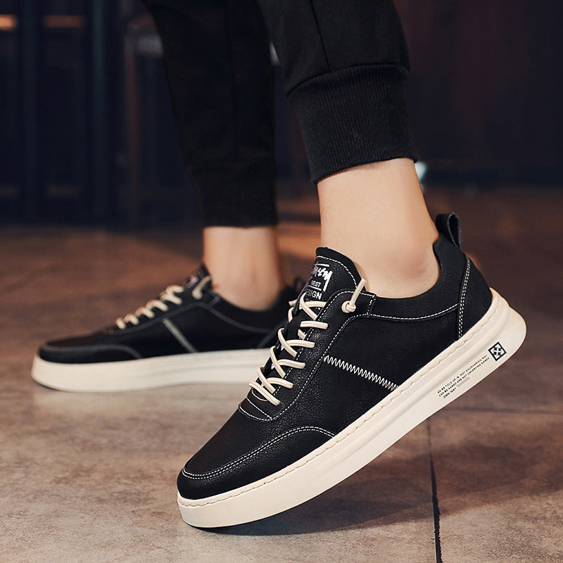 Men’s Leather Low-Top Trainers – Lace-Up Minimal Sneakers with Flat Sole
