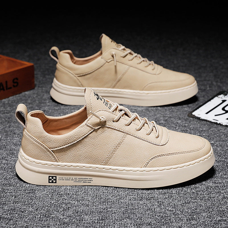 Men’s Leather Low-Top Trainers – Lace-Up Minimal Sneakers with Flat Sole