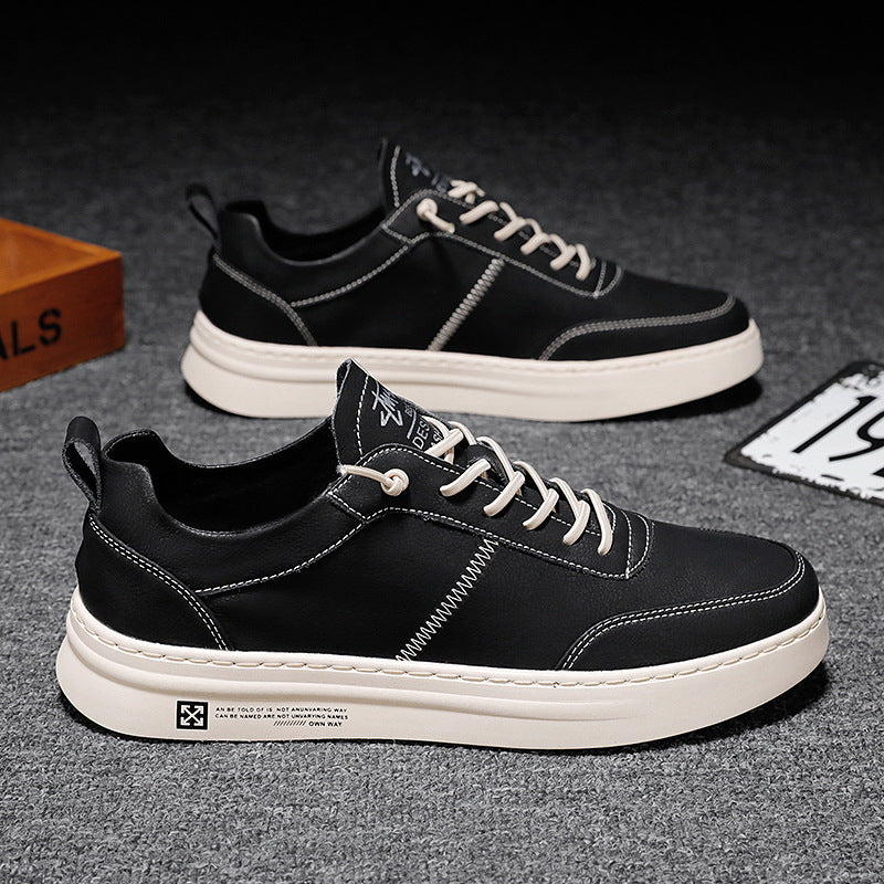 Men’s Leather Low-Top Trainers – Lace-Up Minimal Sneakers with Flat Sole