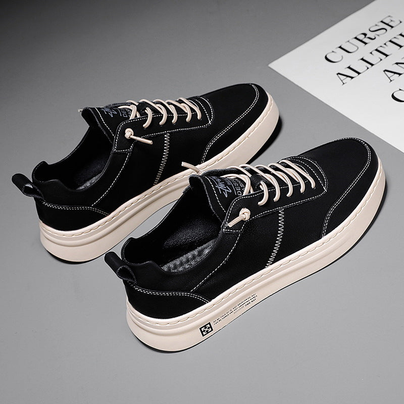 Men’s Leather Low-Top Trainers – Lace-Up Minimal Sneakers with Flat Sole