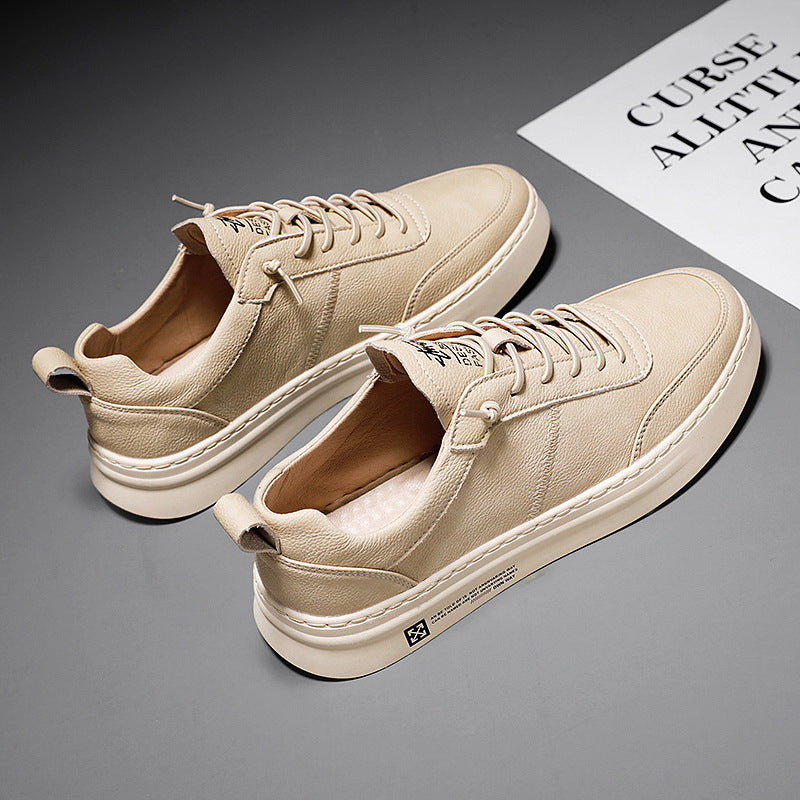 Men’s Leather Low-Top Trainers – Lace-Up Minimal Sneakers with Flat Sole