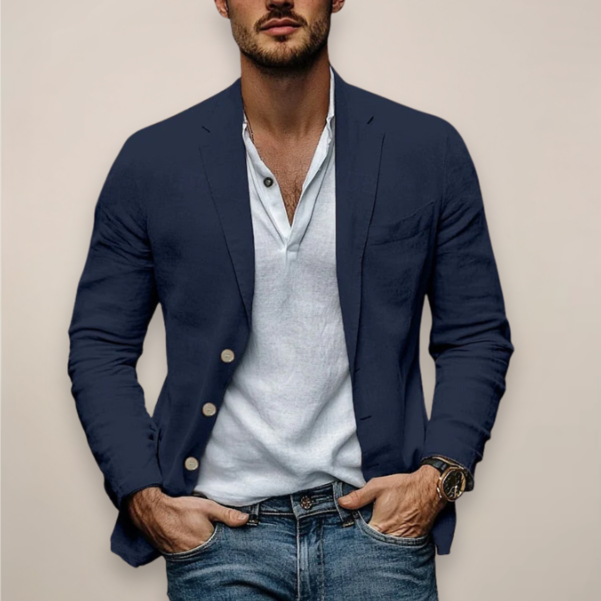 Men's Blazer - Notch Lapel Double-Breasted Long Sleeve