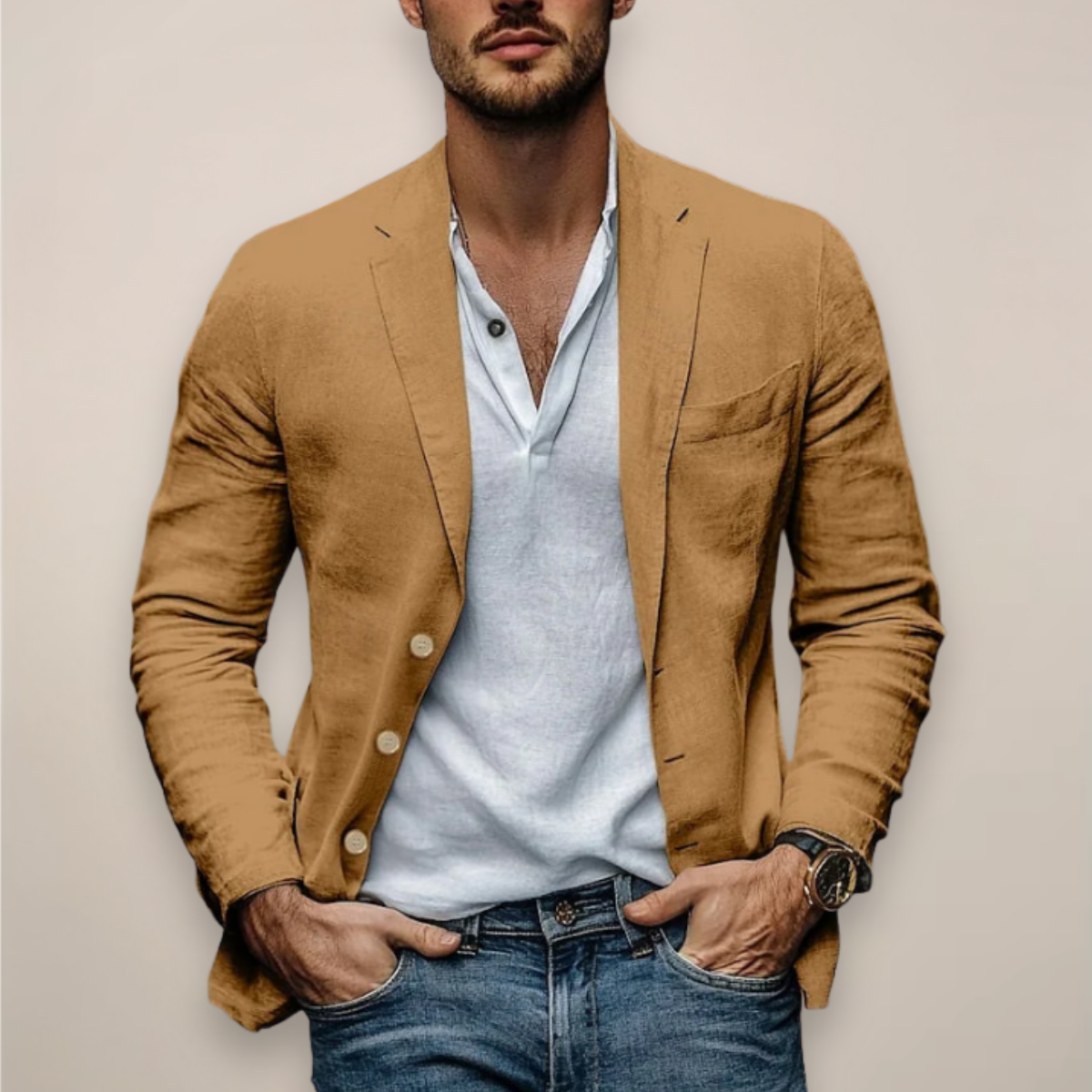 Men's Blazer - Notch Lapel Double-Breasted Long Sleeve