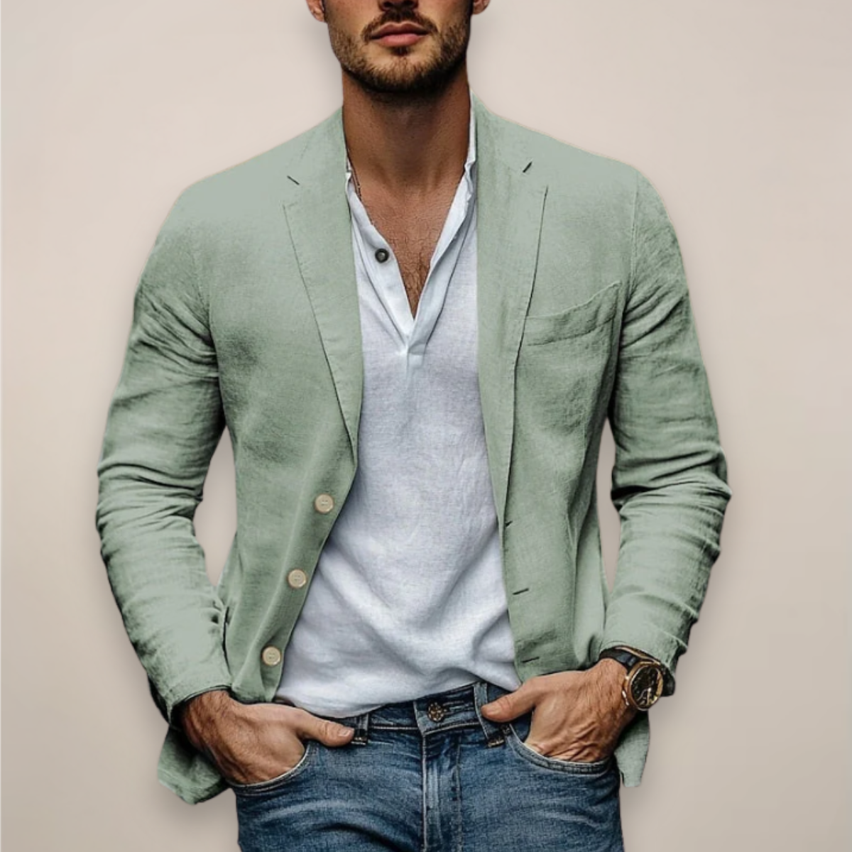 Men's Blazer - Notch Lapel Double-Breasted Long Sleeve