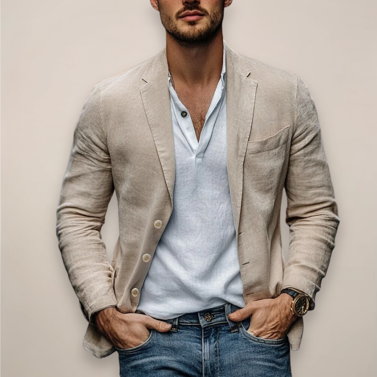 Men's Blazer - Notch Lapel Double-Breasted Long Sleeve
