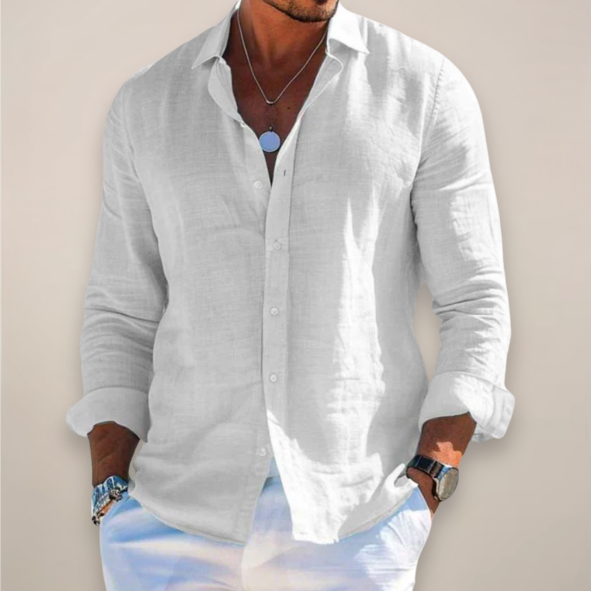 Men's Long Sleeve Shirt - Button Up Textured Woven Relaxed Fit