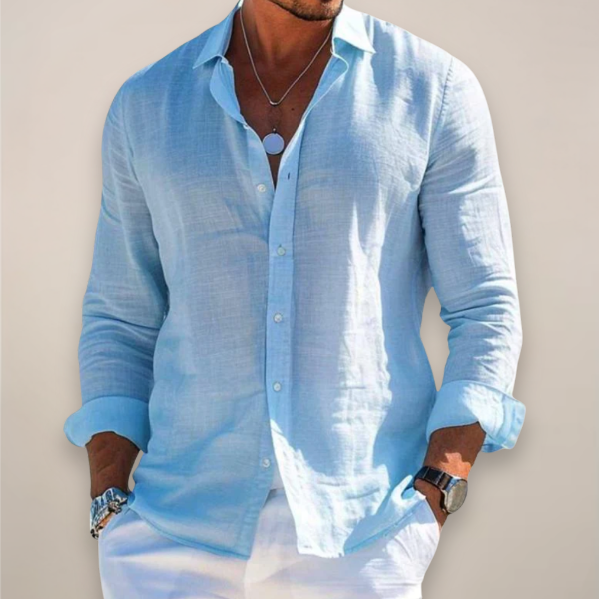 Men's Long Sleeve Shirt - Button Up Textured Woven Relaxed Fit