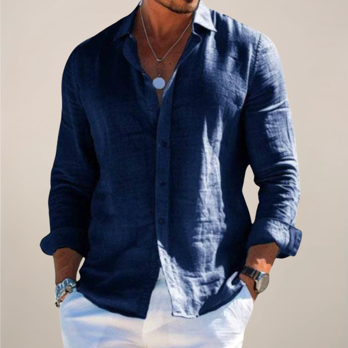 Men's Long Sleeve Shirt - Button Up Textured Woven Relaxed Fit