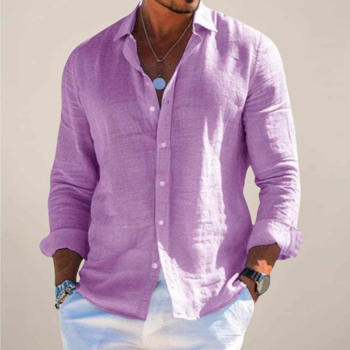 Men's Long Sleeve Shirt - Button Up Textured Woven Relaxed Fit