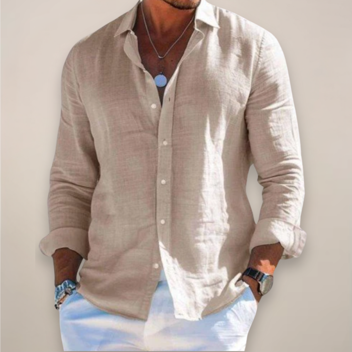 Men's Long Sleeve Shirt - Button Up Textured Woven Relaxed Fit