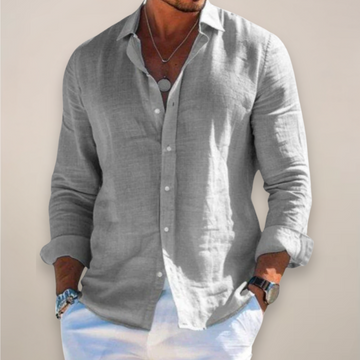 Men's Long Sleeve Shirt - Button Up Textured Woven Relaxed Fit