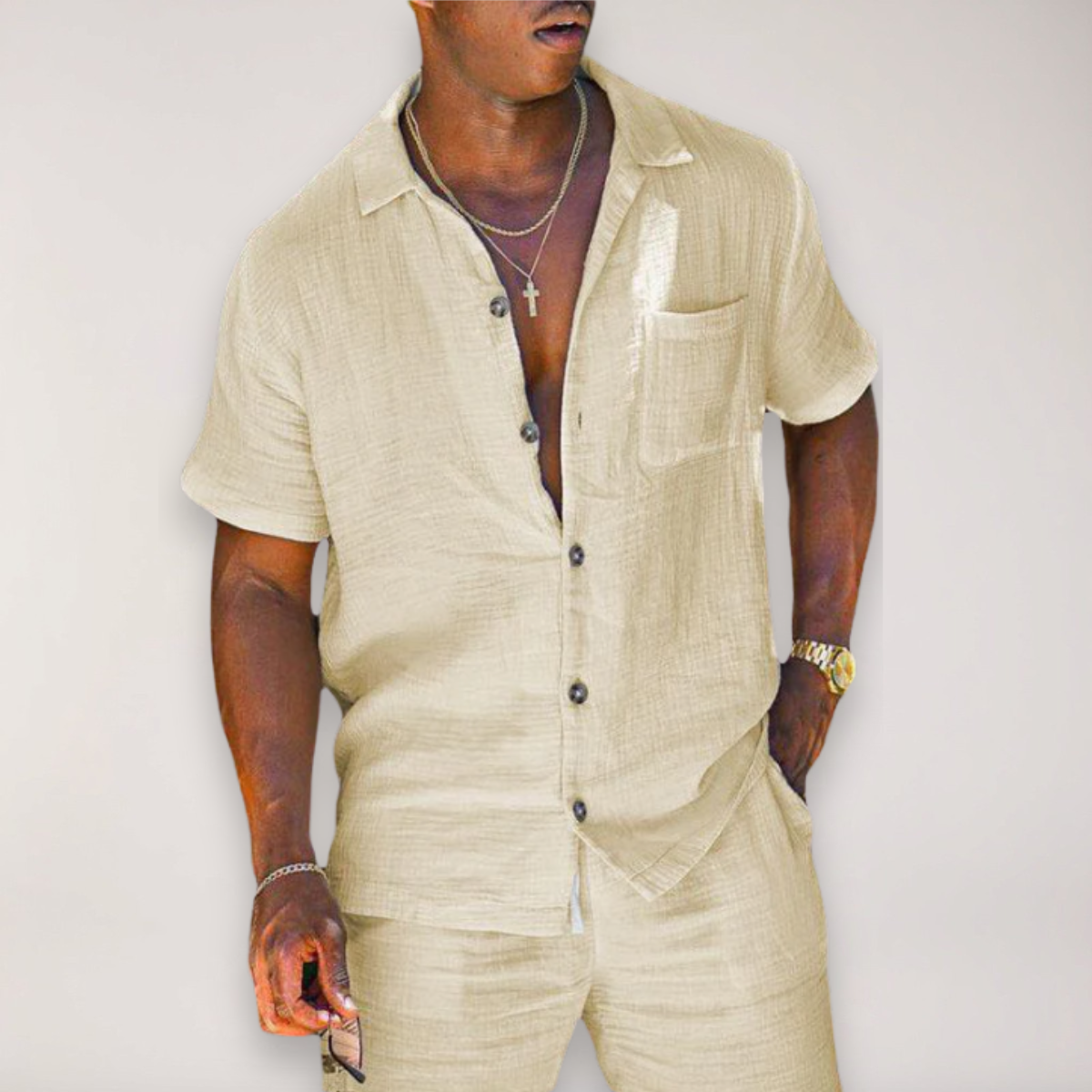 Men's Two Piece Set - Short Sleeve Shirt and Pants Matching