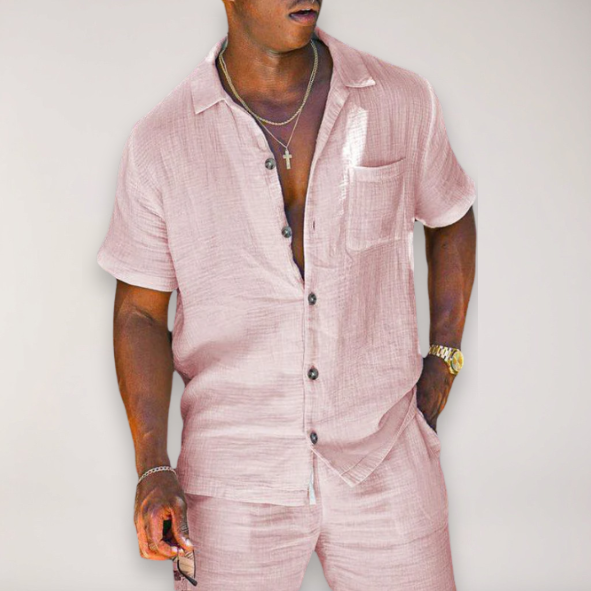 Men's Two Piece Set - Short Sleeve Shirt and Pants Matching