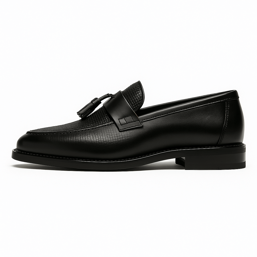 Men's Loafers - Tassel Detail Textured Panel Slip-On