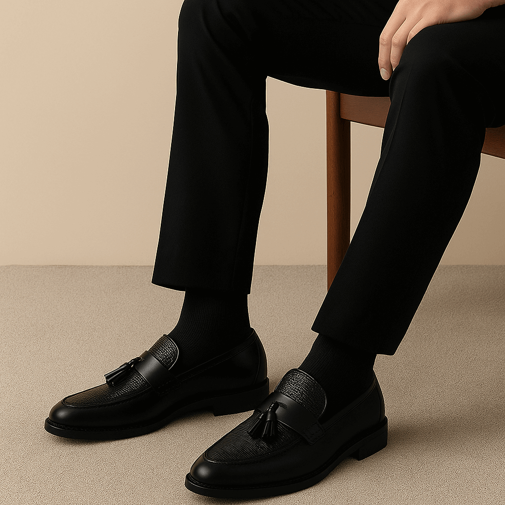 Men's Loafers - Tassel Detail Textured Panel Slip-On