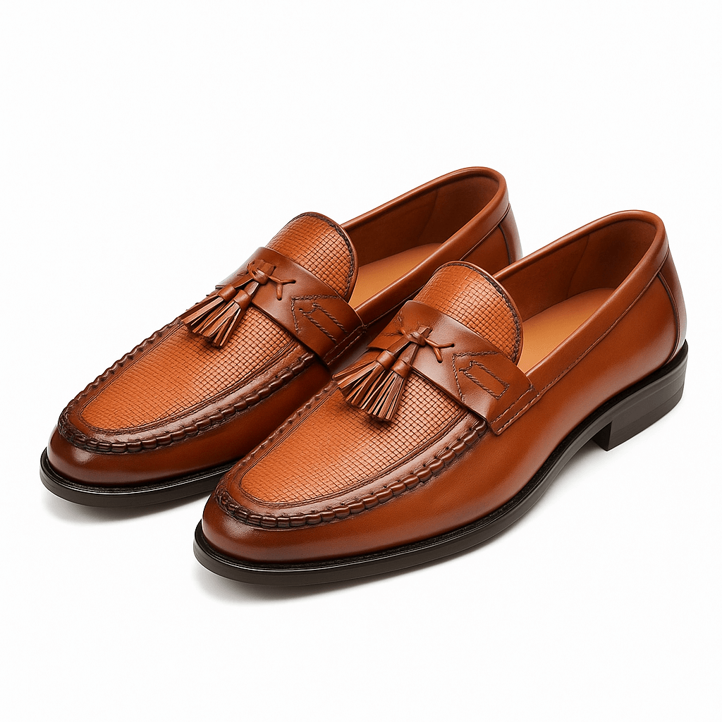 Men's Loafers - Tassel Detail Textured Panel Slip-On